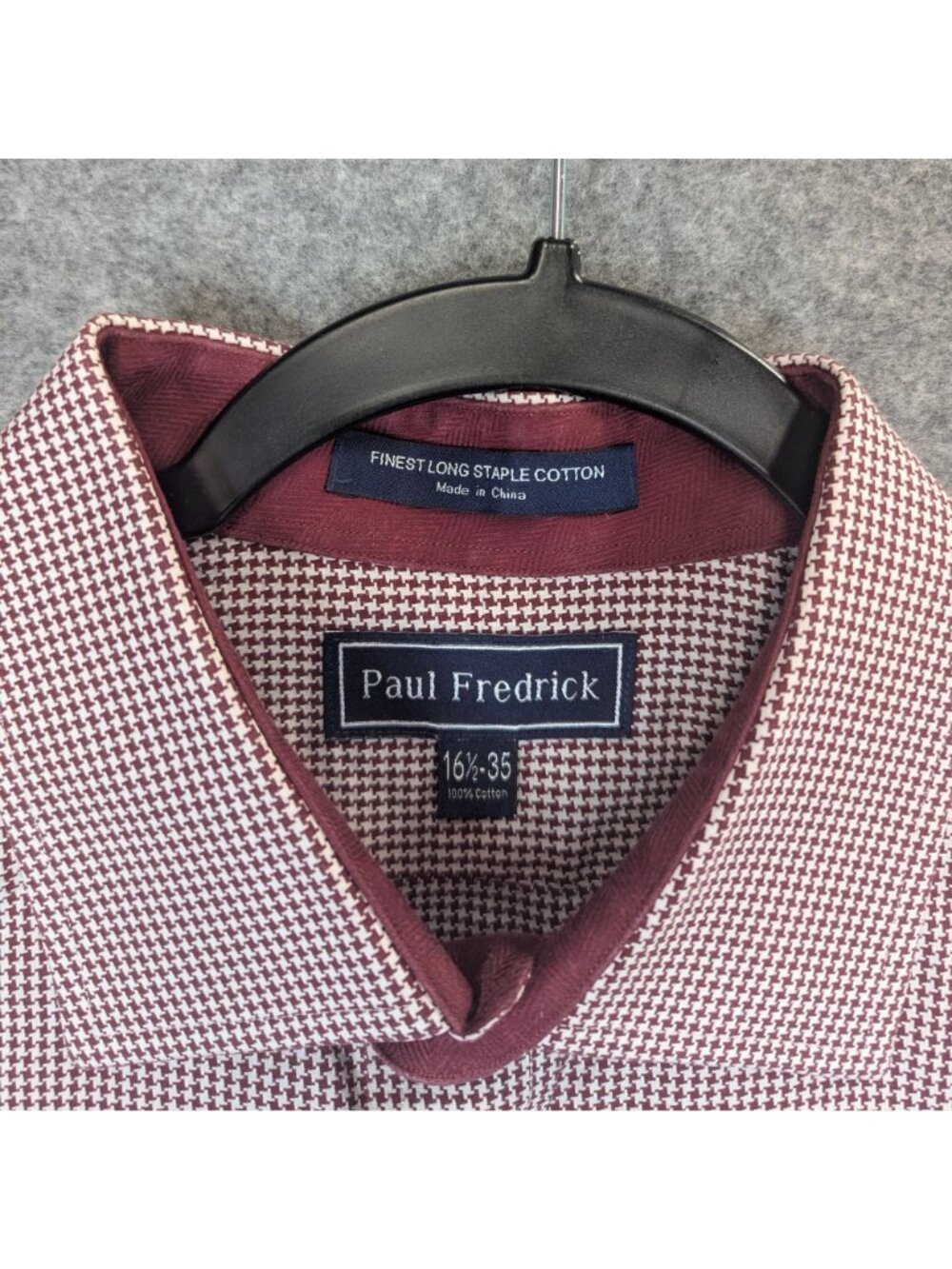 Paul Fredrick Mens 16.5 35 Dress Shirt Maroon White Button Down Long Sleeve - Picture 5 of 11